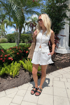 Off White Ribbed Sleeveless Button Front Top