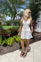 Off White Ribbed Sleeveless Button Front Top