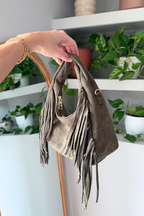 Olive Green Fringe Hobo Bag