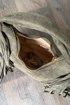 Olive Green Fringe Hobo Bag