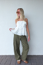 Olive Green Polka Dot Barrel Pants