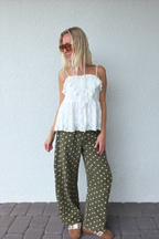 Olive Green Polka Dot Barrel Pants