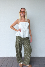 Olive Green Polka Dot Barrel Pants