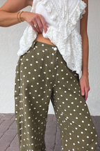 Olive Green Polka Dot Barrel Pants