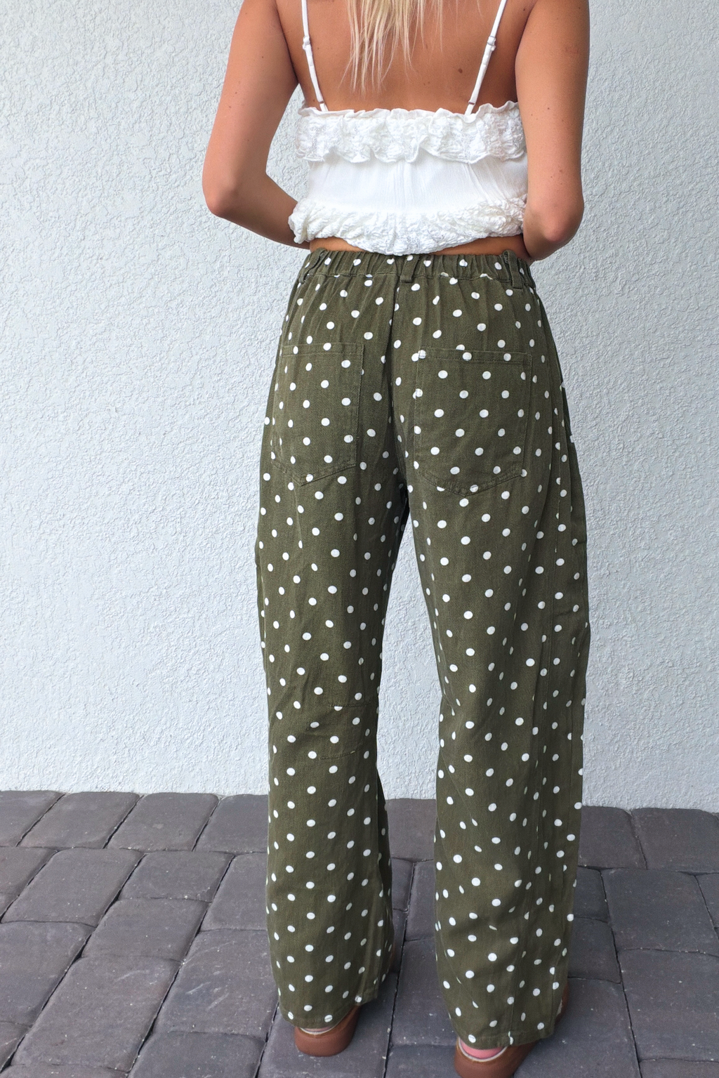 Olive Green Polka Dot Barrel Pants