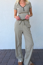 Olive Green Stripe Drawstring Knit Pants