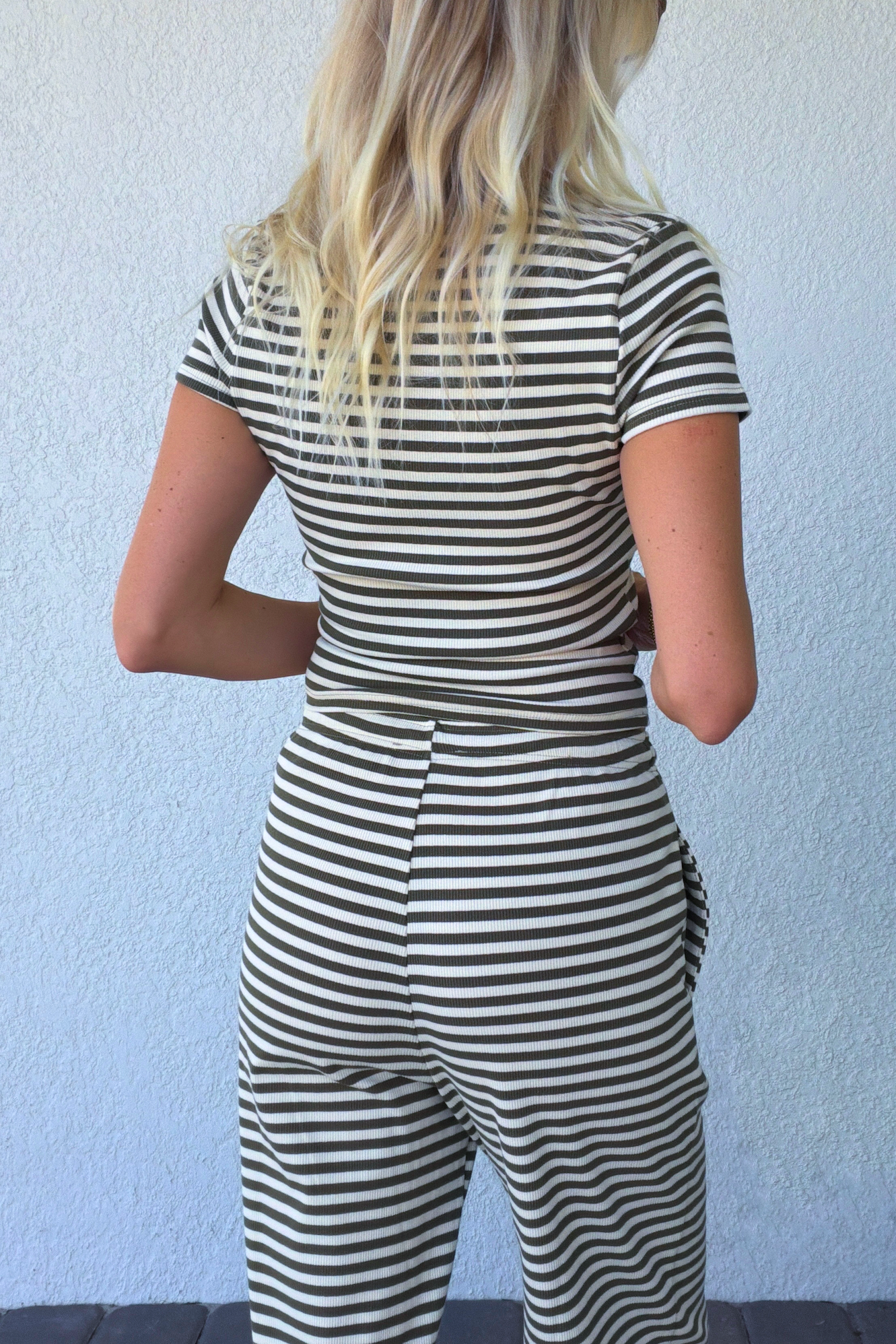 Olive Green Stripe Short Sleeve Henley Tee