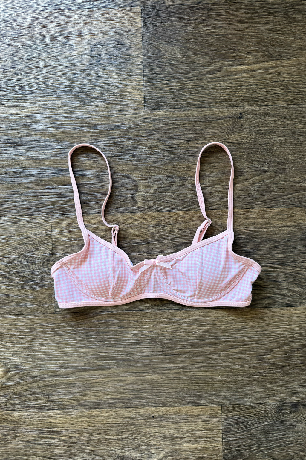 Pink White Gingham Bikini Top
