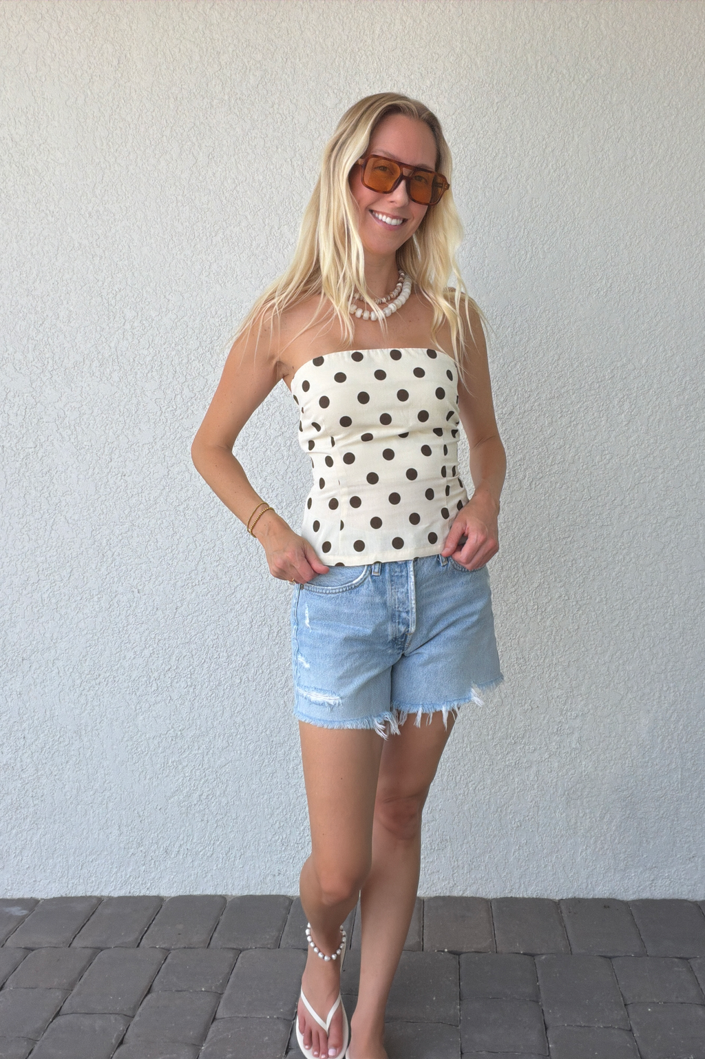 Polka Dot Bandeau Strapless Top