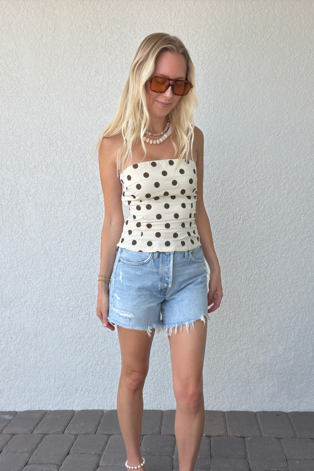 Polka Dot Bandeau Strapless Top