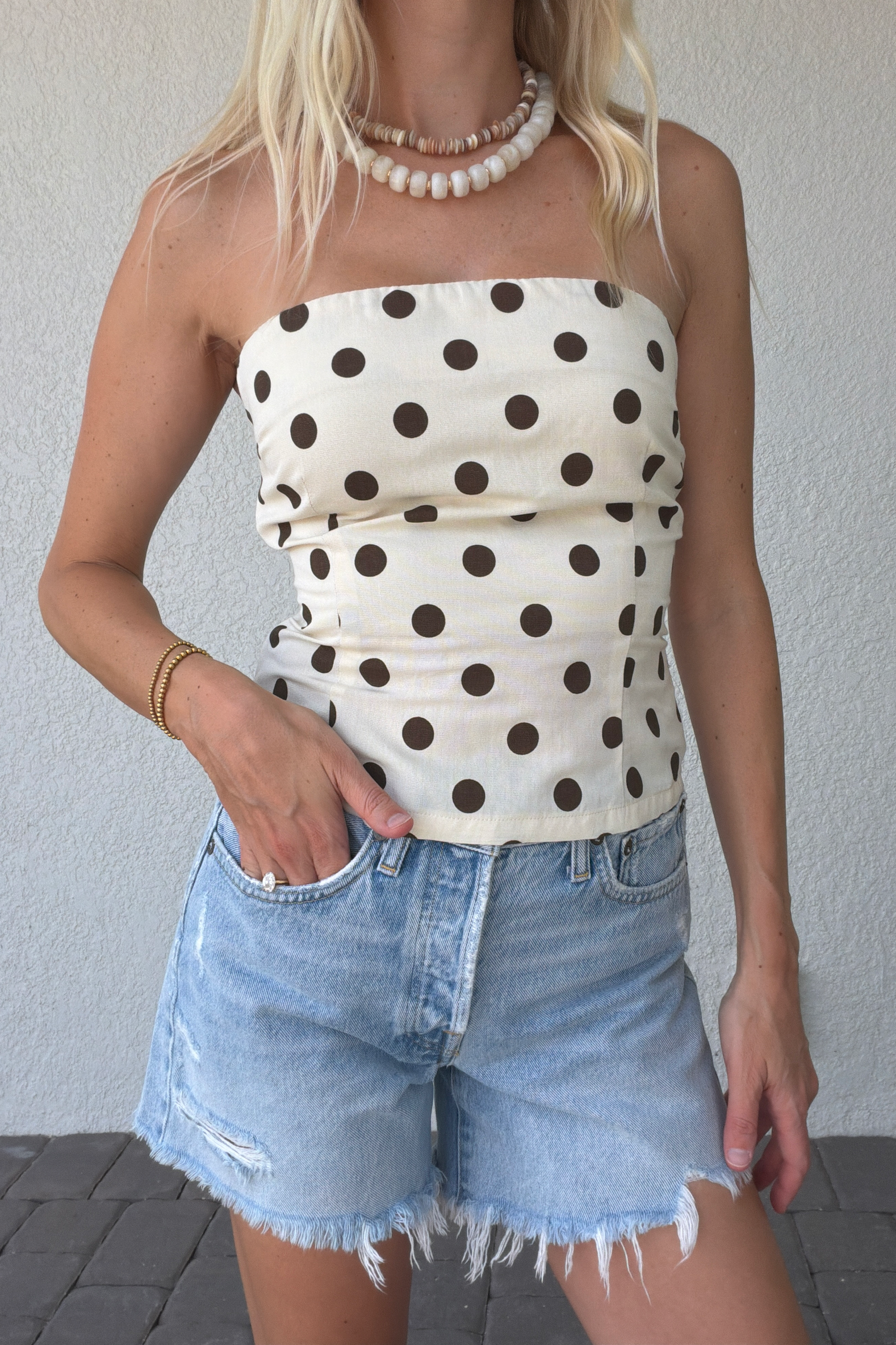 Polka Dot Bandeau Strapless Top