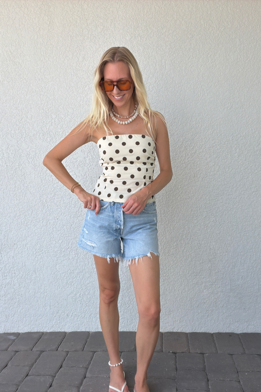 Polka Dot Bandeau Strapless Top