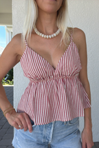 Red White Stripe Babydoll Sleeveless Top