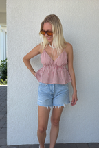 Red White Stripe Babydoll Sleeveless Top