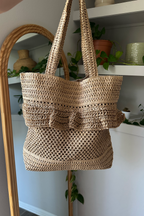 Ruffle Straw Tote Bag