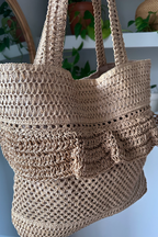 Ruffle Straw Tote Bag
