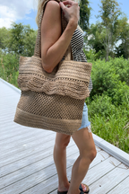 Ruffle Straw Tote Bag
