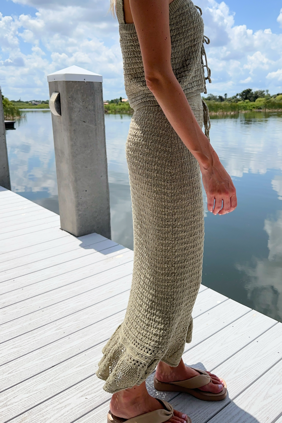 Sage Crochet Ankle Length Knit Skirt