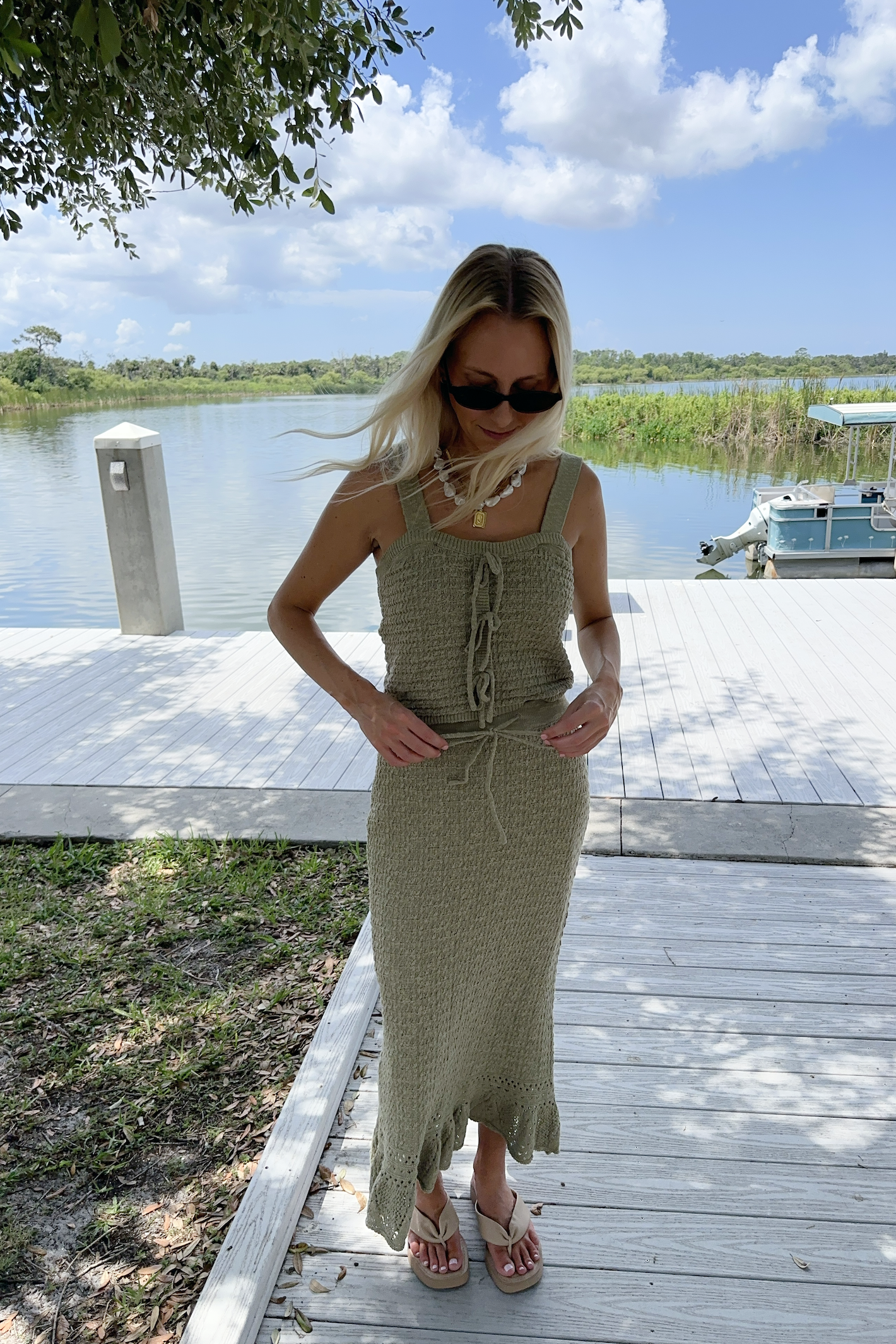 Sage Crochet Ankle Length Knit Skirt