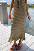 Sage Crochet Ankle Length Knit Skirt