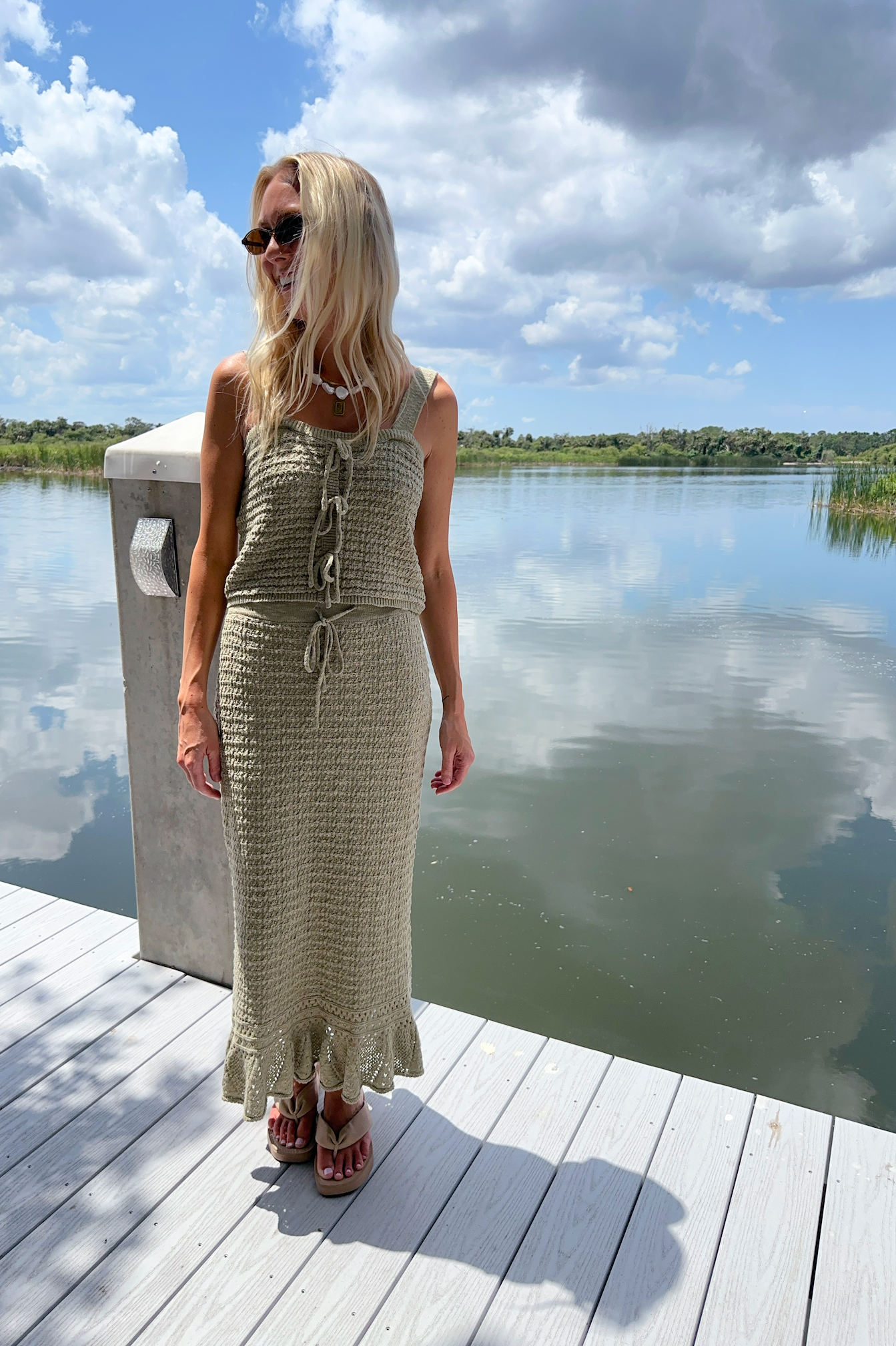 Sage Crochet Sleeveless Knit Top