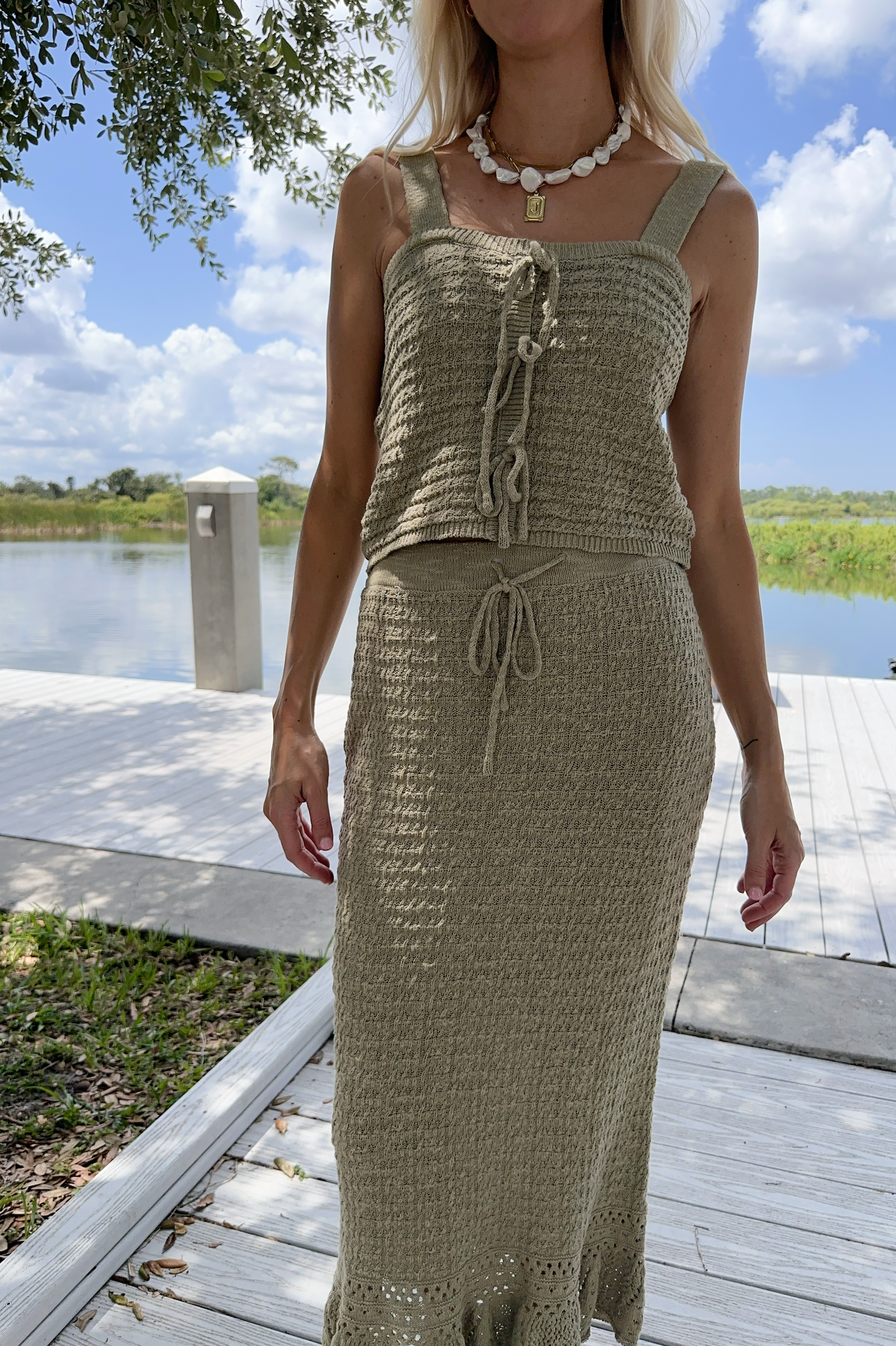 Sage Crochet Sleeveless Knit Top