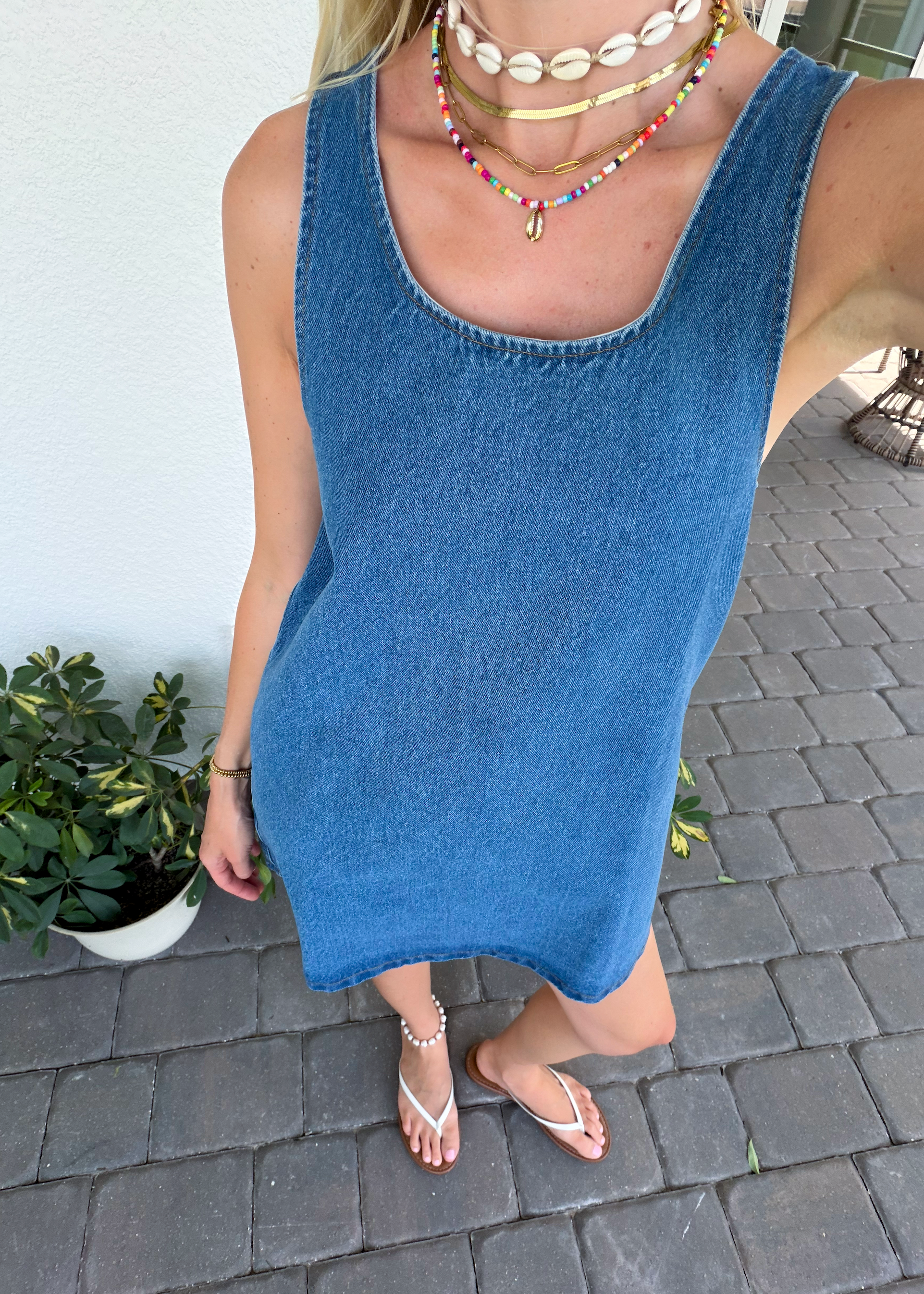 Sleeveless Denim Mini Shift Dress