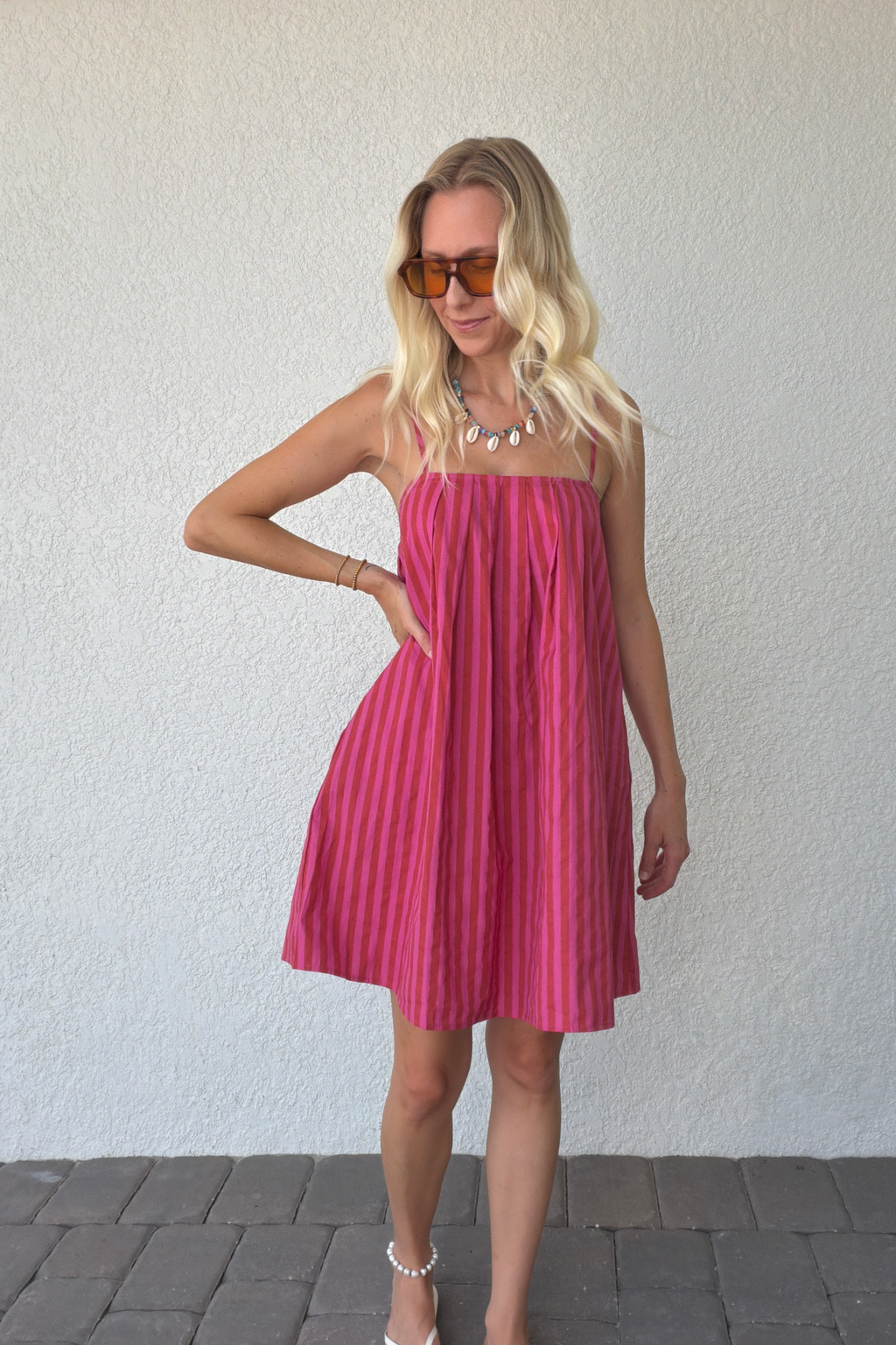 Strapless Pink Stripe Cotton Mini Dress