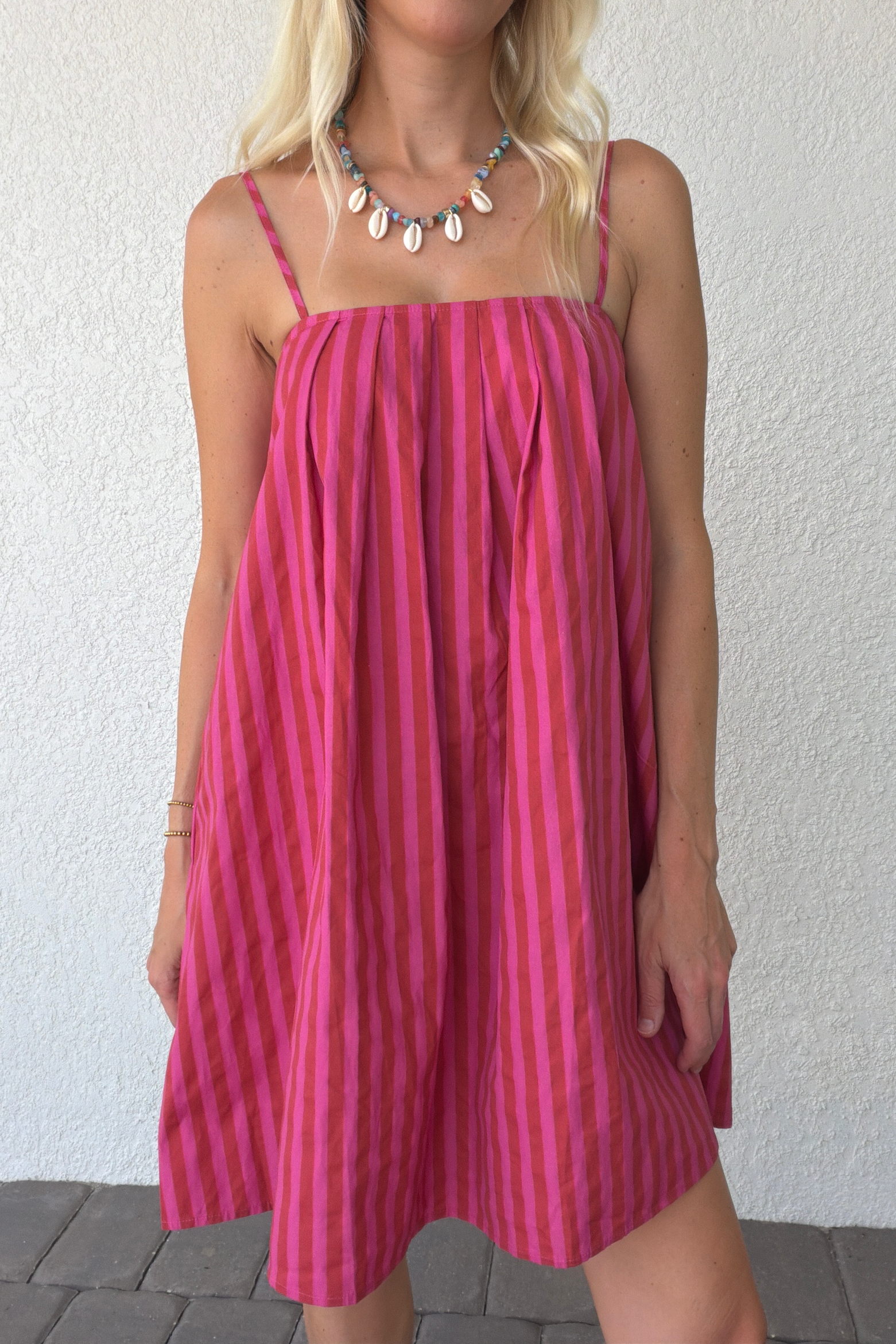 Strapless Pink Stripe Cotton Mini Dress