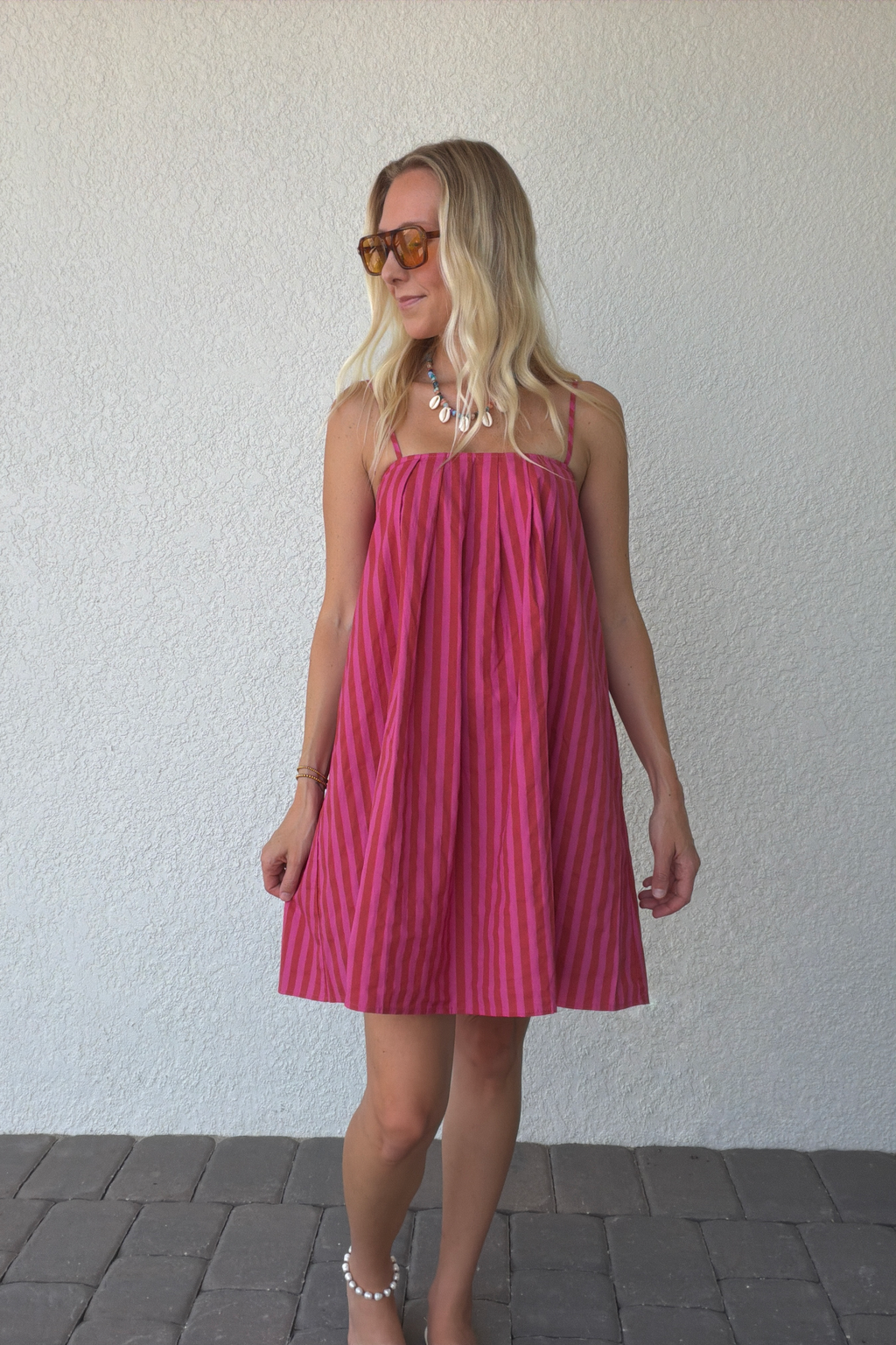 Strapless Pink Stripe Cotton Mini Dress