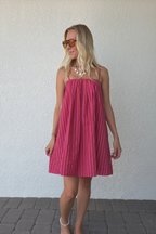 Strapless Pink Stripe Cotton Mini Dress