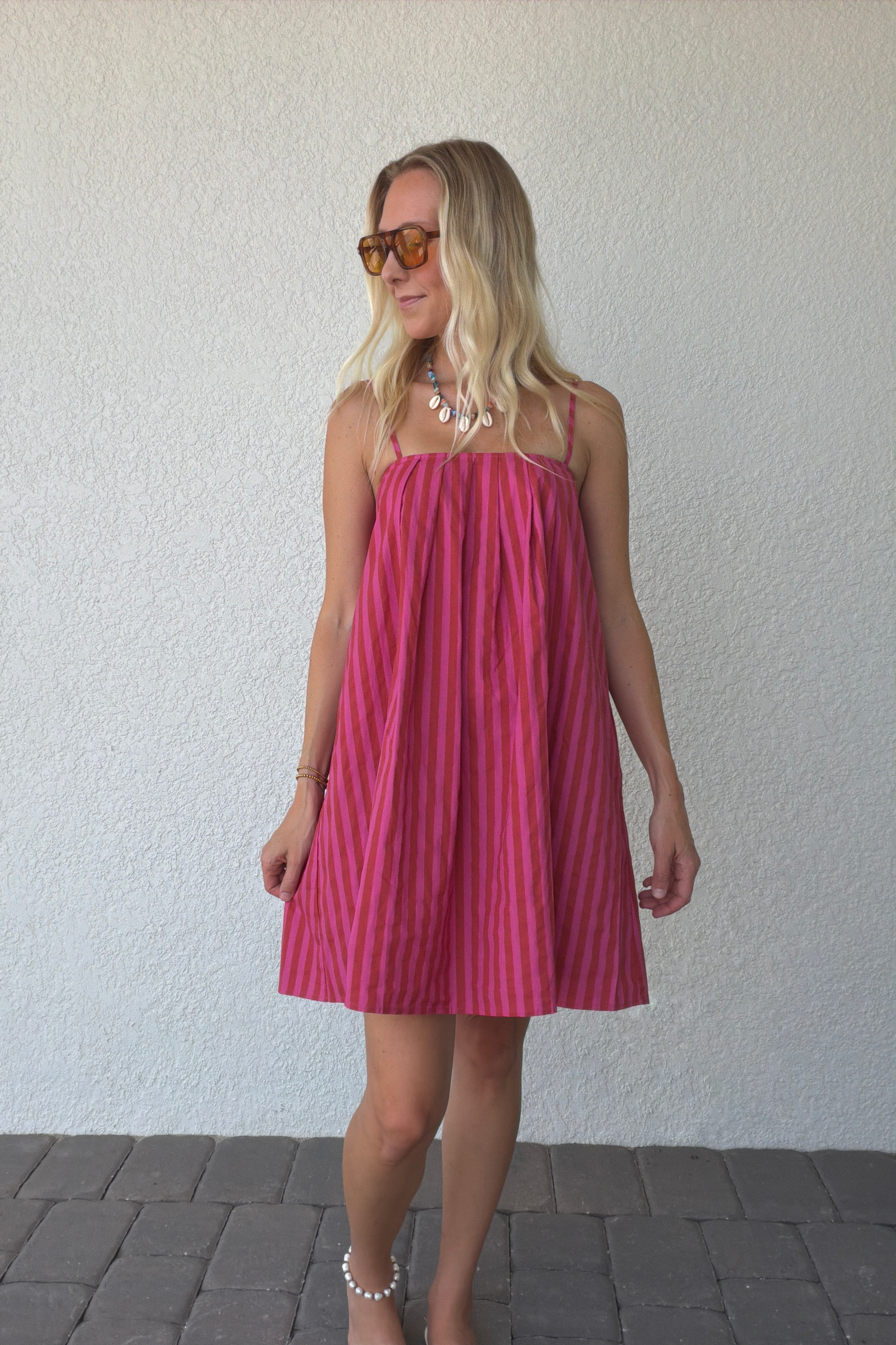 Strapless Pink Stripe Cotton Mini Dress