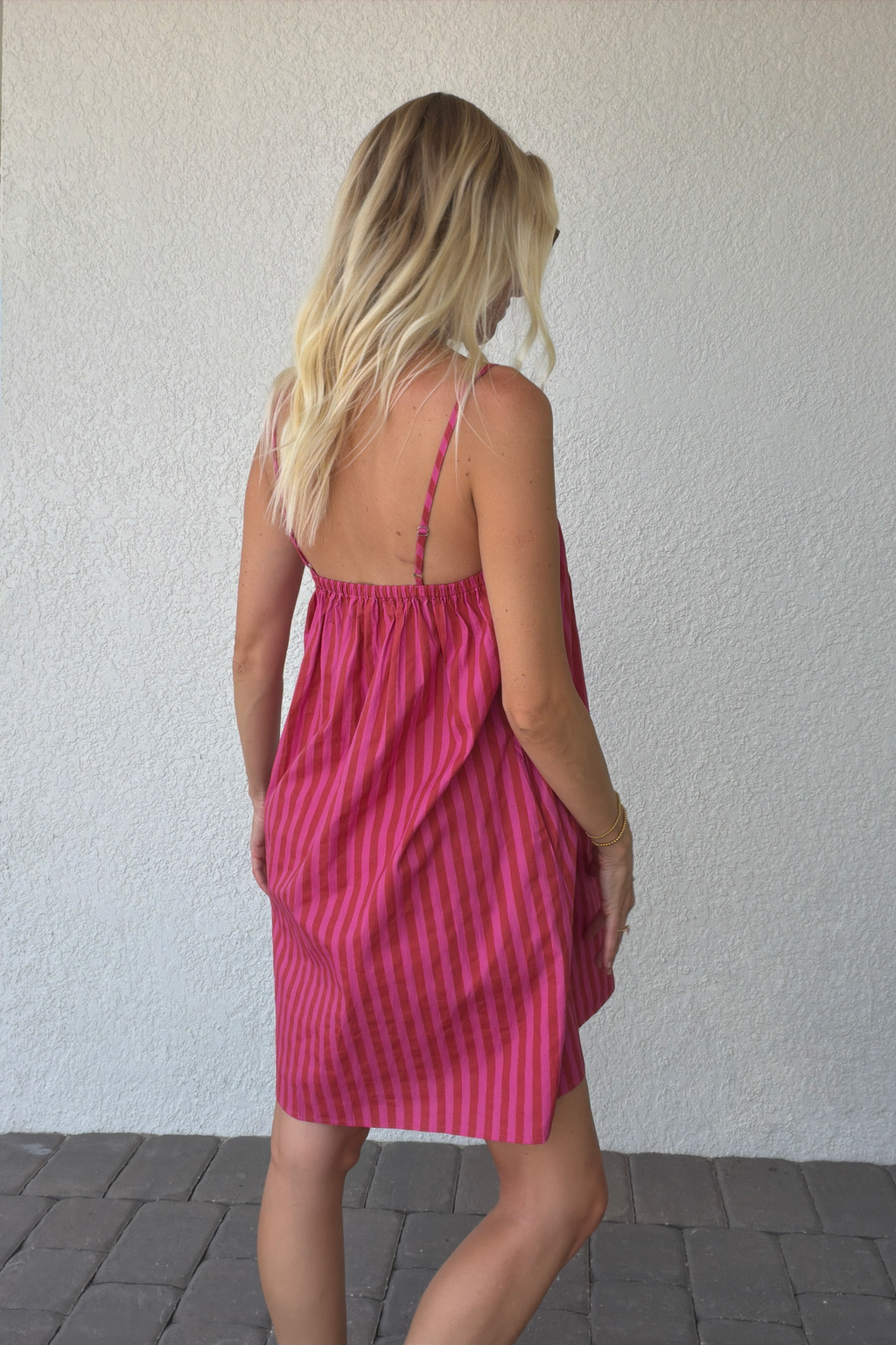 Strapless Pink Stripe Cotton Mini Dress
