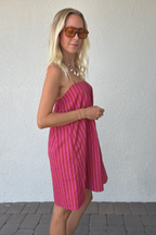Strapless Pink Stripe Cotton Mini Dress