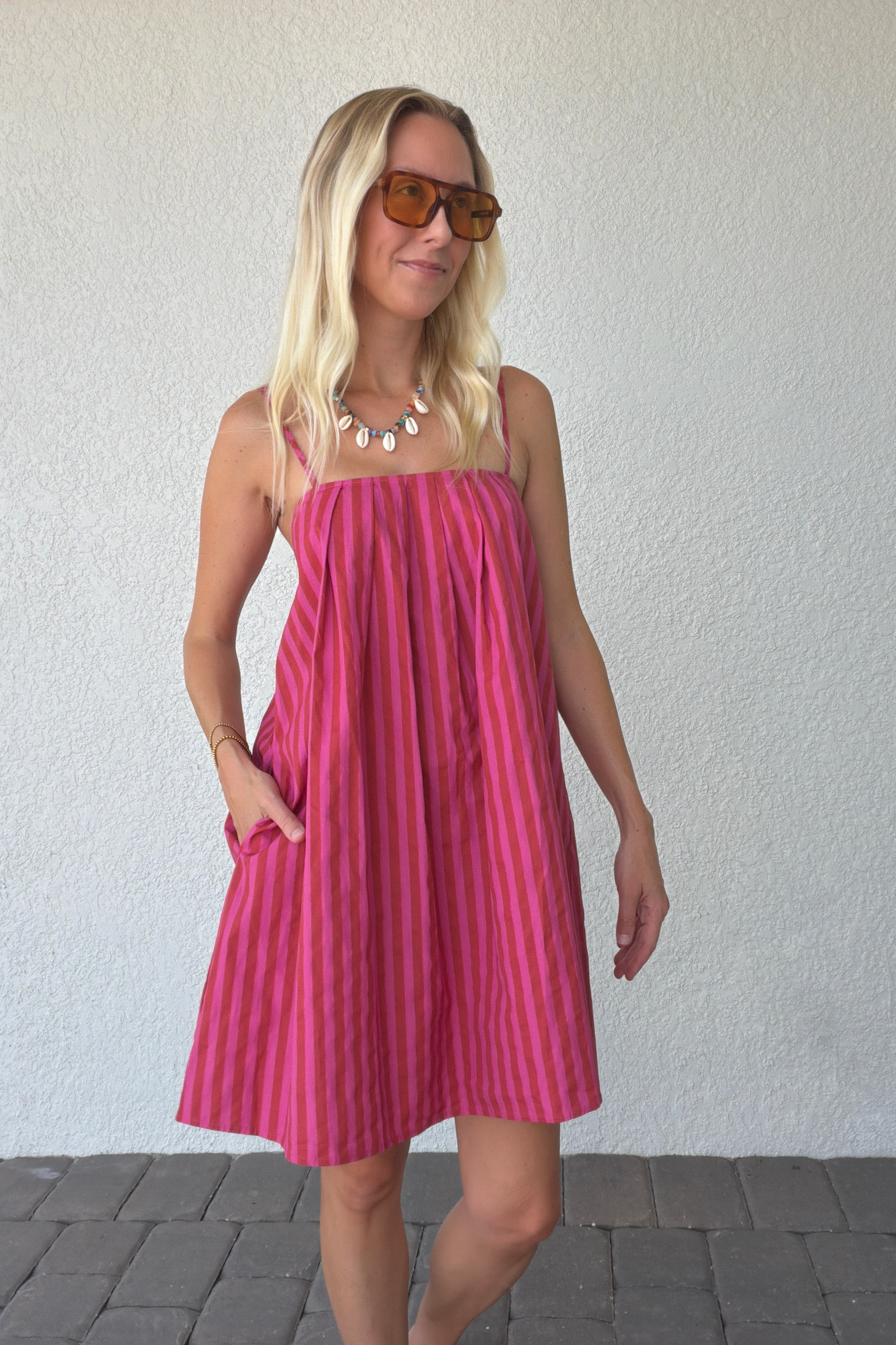 Strapless Pink Stripe Cotton Mini Dress