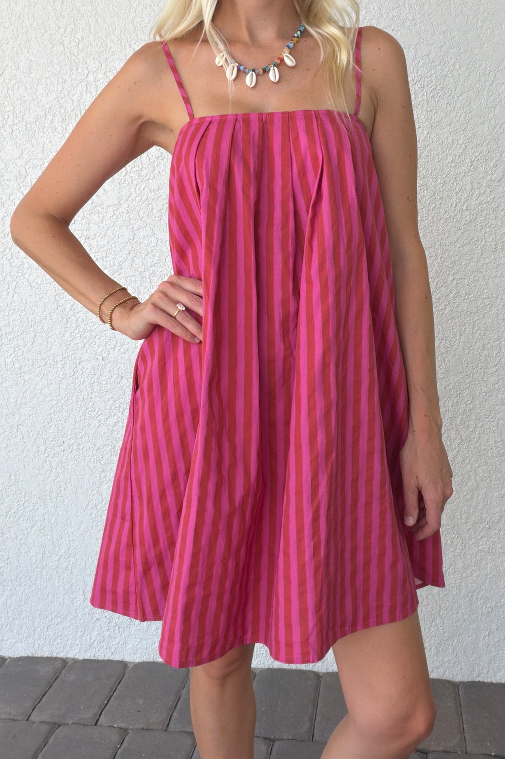 Strapless Pink Stripe Cotton Mini Dress