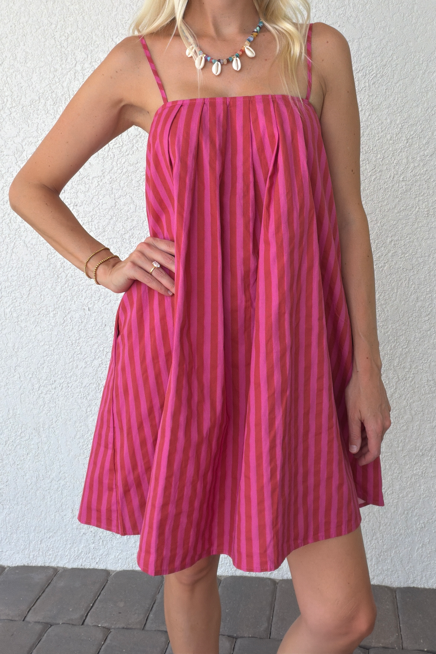Strapless Pink Stripe Cotton Mini Dress