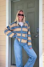 Striped Long Sleeve Zip Up Hooded Sweater