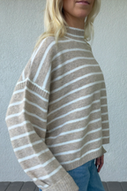 Taupe Ivory Stripe Mockneck Boxy Pullover Sweater