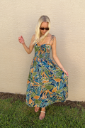 Palm Breeze Tie Shoulder Midi Dress