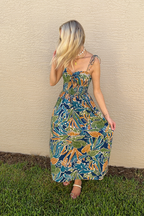 Palm Breeze Tie Shoulder Midi Dress