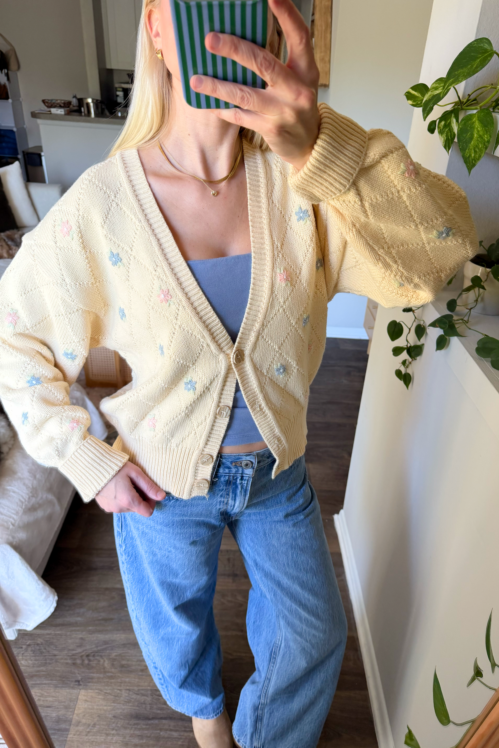 Vintage 90s Floral Embroidered Cardigan Sweater