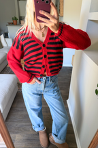 Vintage Boxy Cropped Stripe Cardigan Sweater