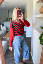 Vintage Boxy Cropped Stripe Cardigan Sweater