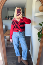 Vintage Boxy Cropped Stripe Cardigan Sweater