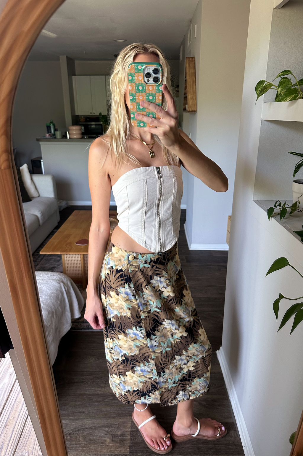 Vintage Hawaiian Print Wrap Midi Skirt