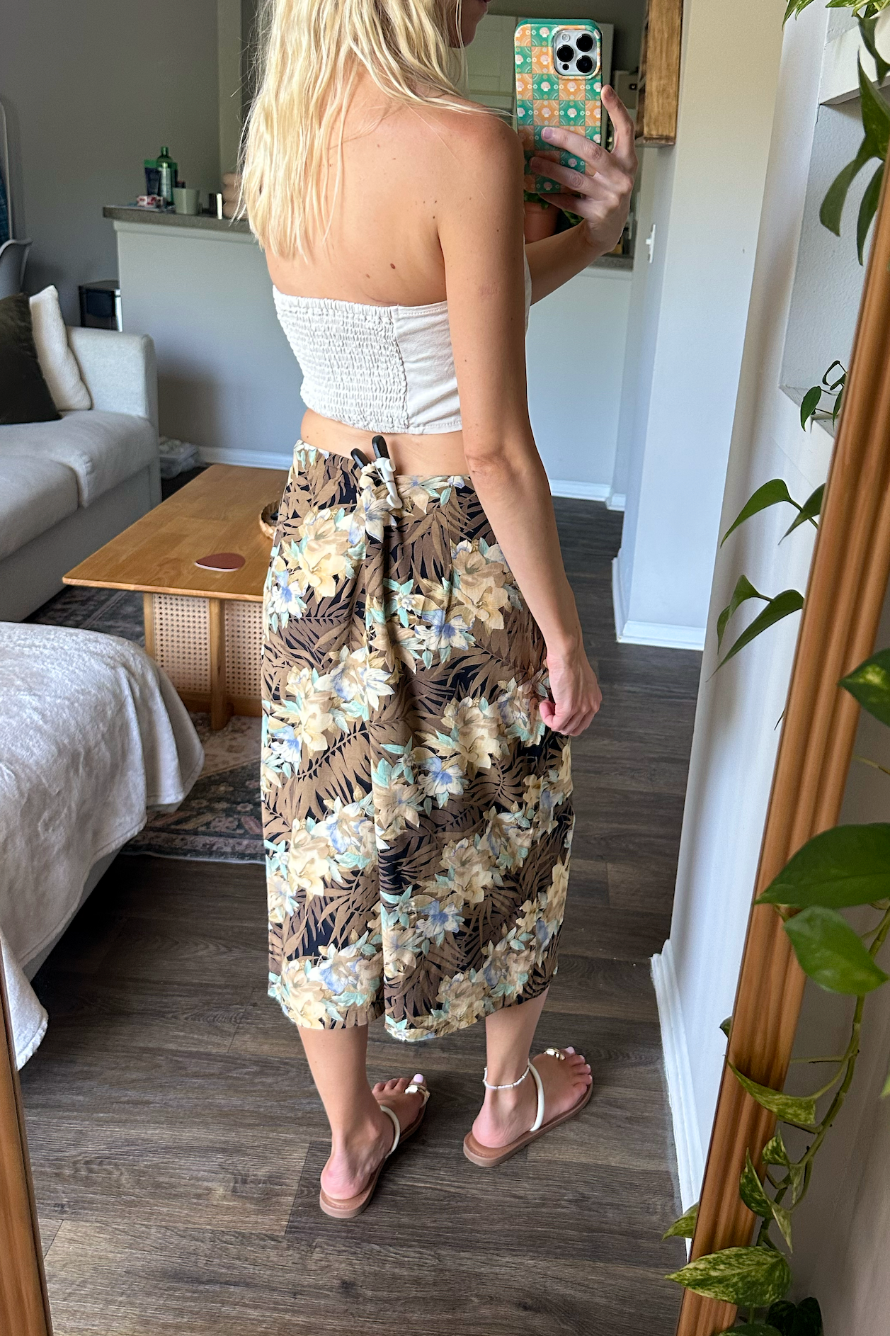 Vintage Hawaiian Print Wrap Midi Skirt