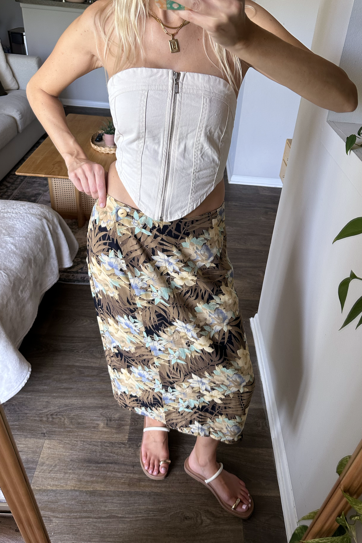 Vintage Hawaiian Print Wrap Midi Skirt