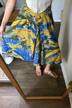 Vintage Hawaiian Tropical Leopard Print Midi Skirt 