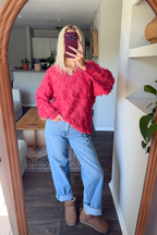 Vintage Pink Shaggy VNeck Sweater